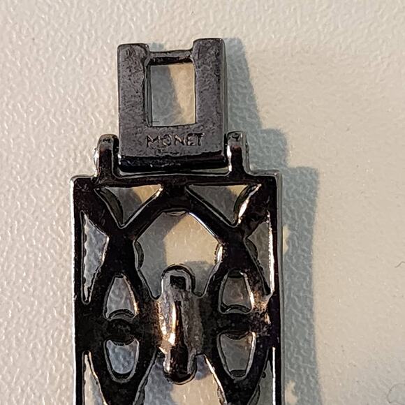 Vintage Monet Rhinestone Link Bracelet Black & Silver - Picture 6 of 6